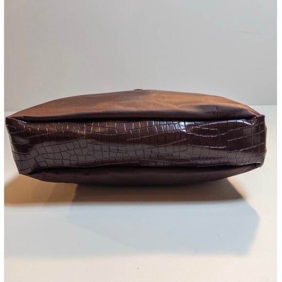 Vintage Y2K Diane von Furstenberg Brown Nylon Faux Croc Trim Tote Bag - Picture 4 of 12